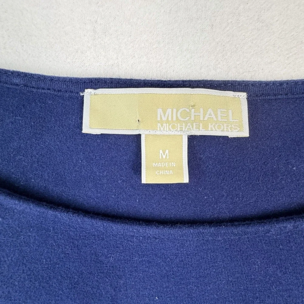 Michael Kors Shirt Womens Medium Navy Gold Shoulder Zipper Rouched Sleeveless
